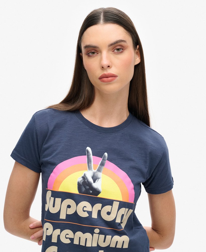 koszulka z nadrukiem w stylu retro z lat 70. w kolorze lauren navy