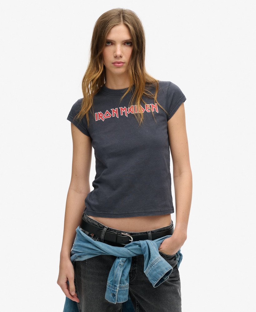 koszulka iron maiden x superdry cap sleeve band w kolorze mid backstage black