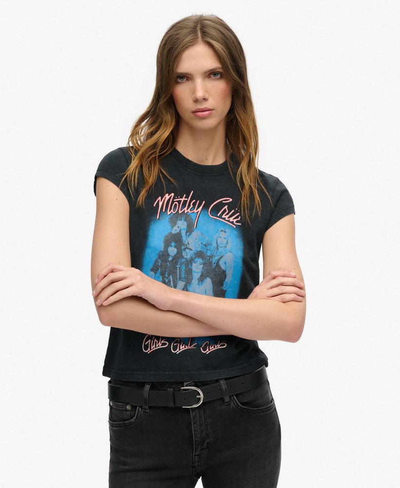koszulka motley crue x superdry z krótkim rękawem i grubym tyłem w kolorze czarnym