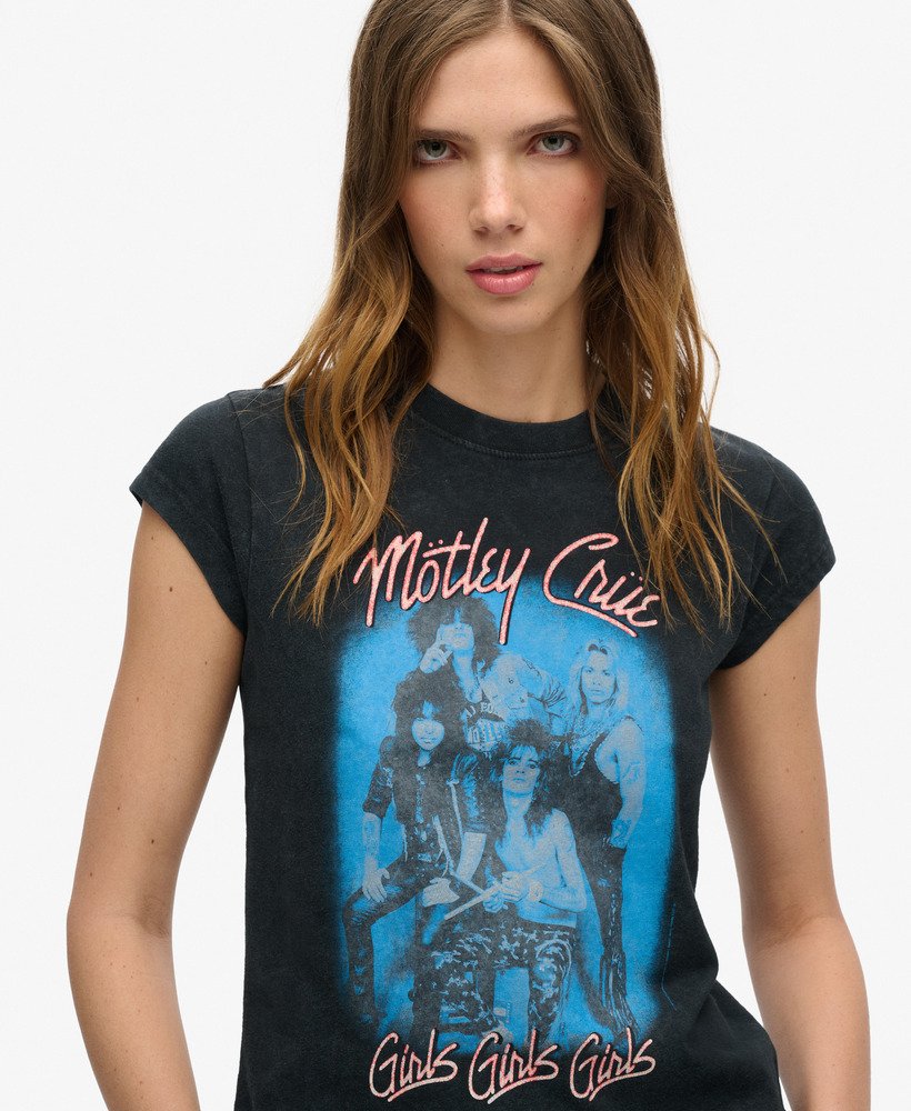 koszulka motley crue x superdry z krótkim rękawem i grubym tyłem w kolorze czarnym