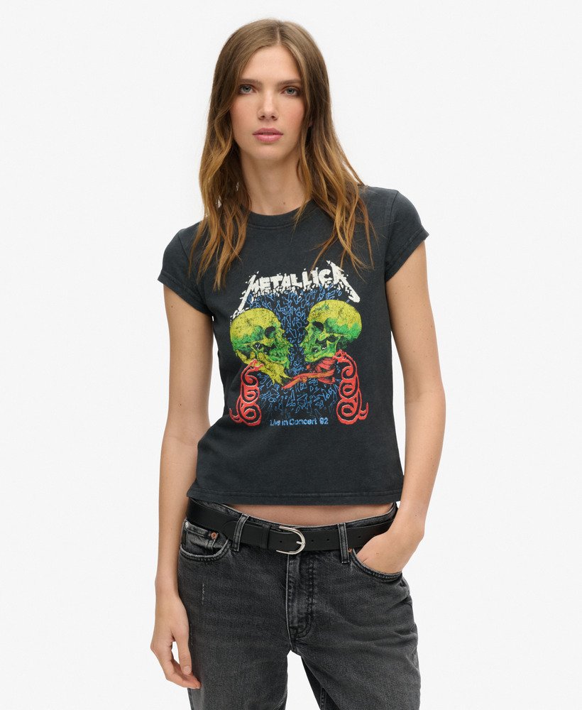 koszulka z krótkim rękawem i nadrukiem zespołu metallica x superdry z grubym tyłem w kolorze czarnym