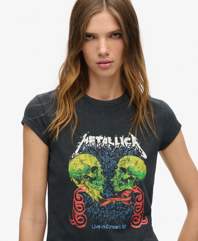 koszulka z krótkim rękawem i nadrukiem zespołu metallica x superdry z grubym tyłem w kolorze czarnym