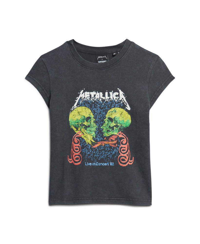 koszulka z krótkim rękawem i nadrukiem zespołu metallica x superdry z grubym tyłem w kolorze czarnym