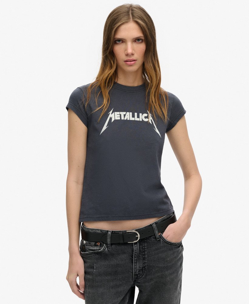 koszulka z krótkim rękawem i nadrukiem zespołu metallica x superdry w kolorze mid merch black