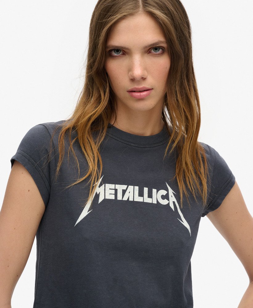 koszulka z krótkim rękawem i nadrukiem zespołu metallica x superdry w kolorze mid merch black