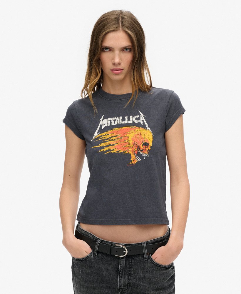 koszulka z krótkim rękawem metallica x superdry z nadrukiem zespołu backstage w kolorze mid black
