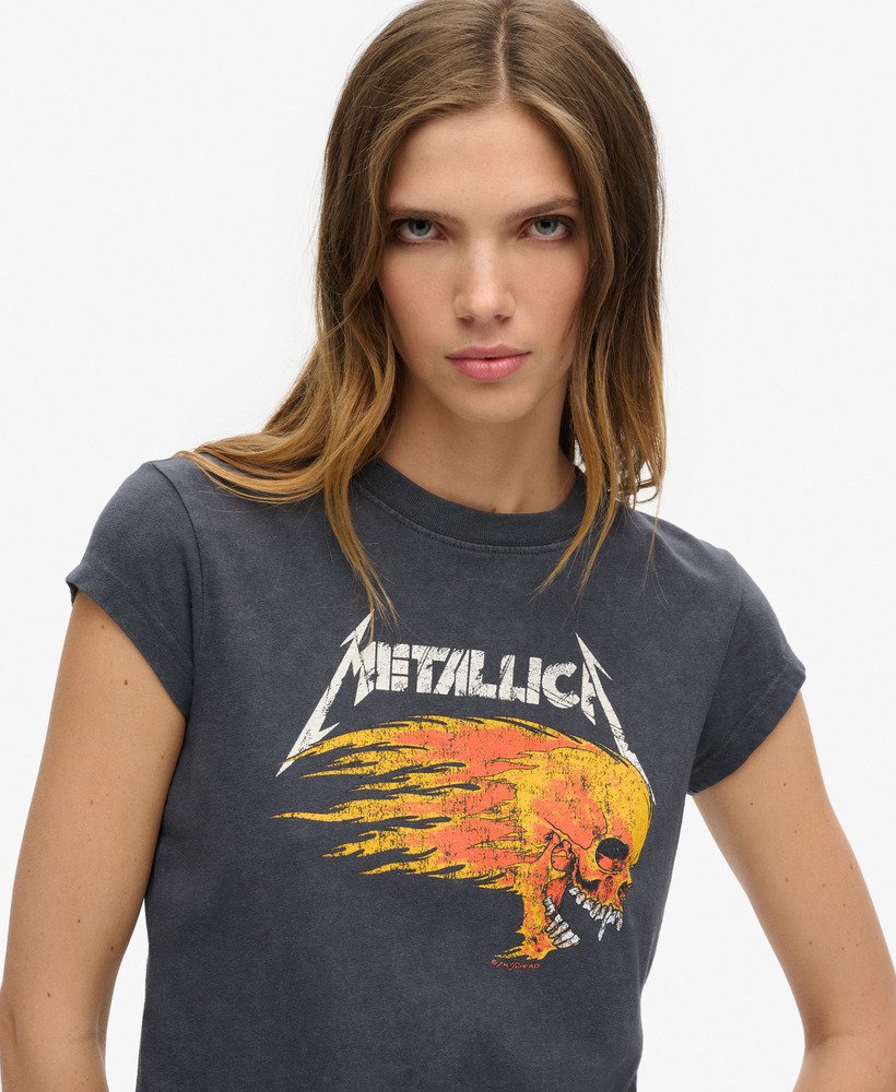 koszulka z krótkim rękawem metallica x superdry z nadrukiem zespołu backstage w kolorze mid black