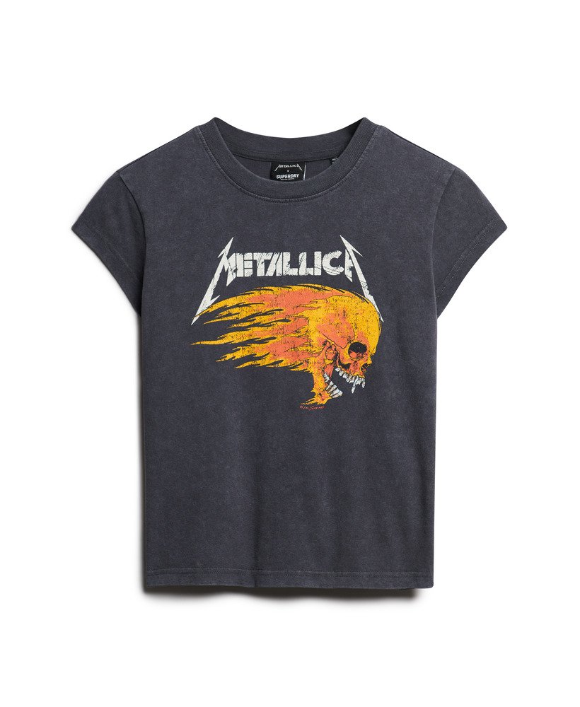 koszulka z krótkim rękawem metallica x superdry z nadrukiem zespołu backstage w kolorze mid black