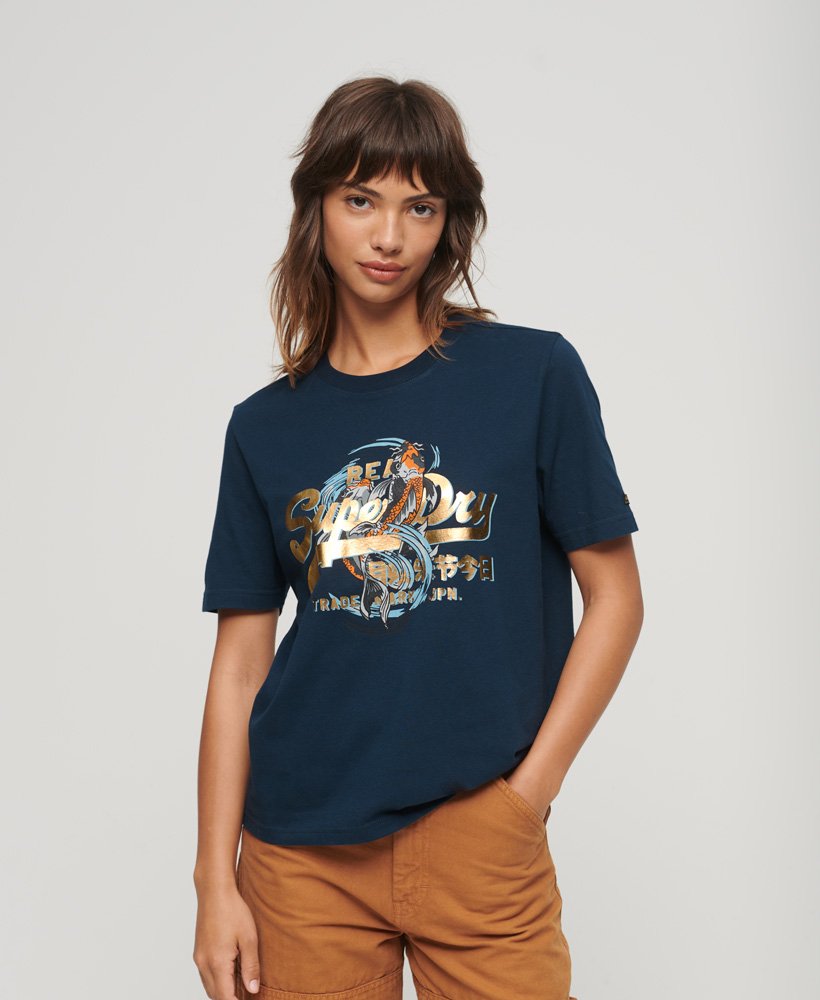 koszulka z japońskim logo vintage w kolorze nu navy