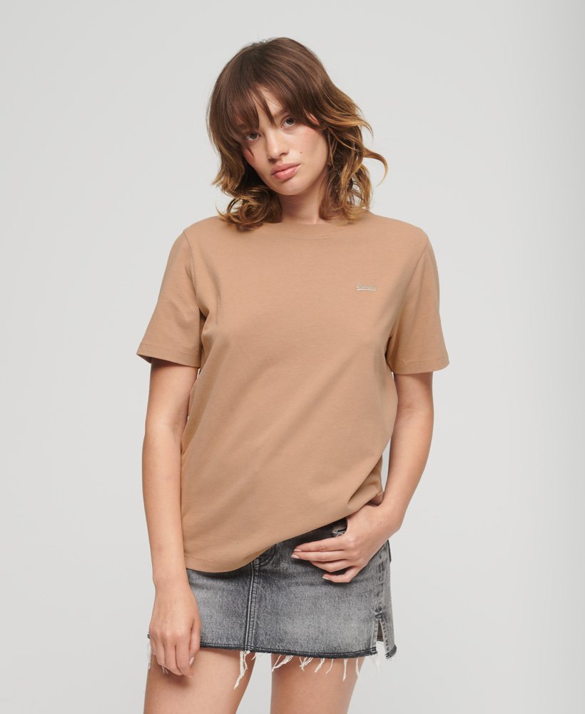 koszulka z bawełny organicznej z haftowanym logo w stylu vintage w kolorze pyramid sands brown