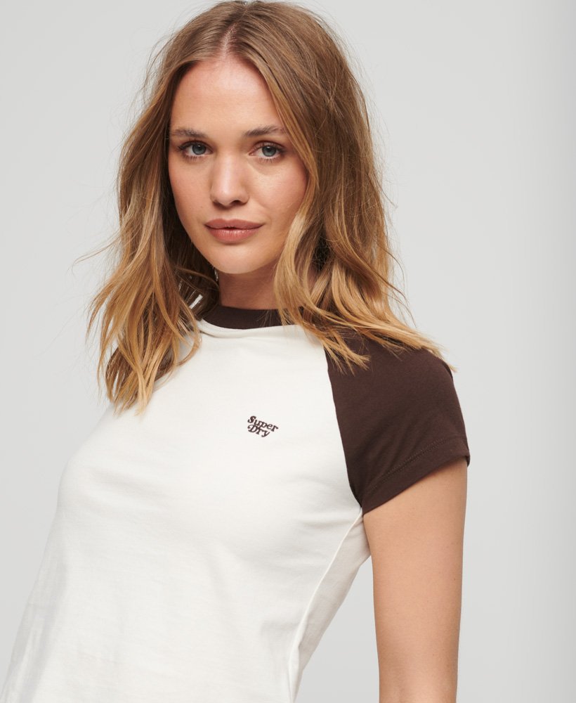 koszulka typu raglan z bawełny organicznej essential logo w kolorze złamanej bieliciemnego brązu czekoladowego