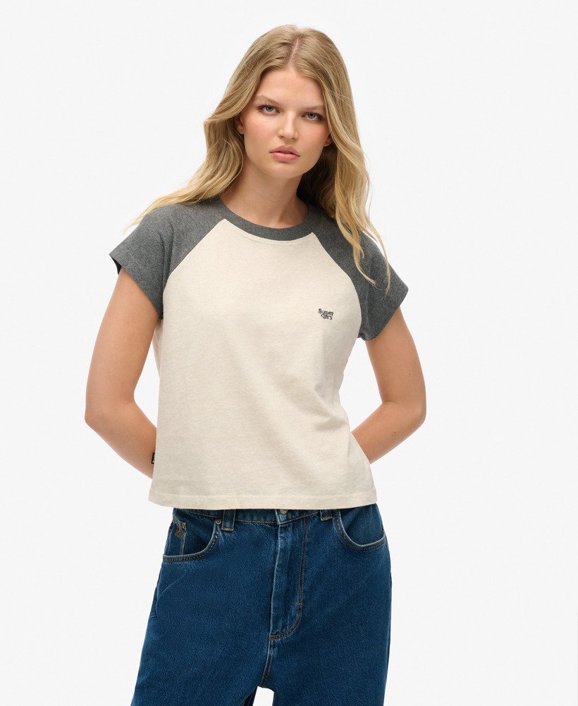 koszulka typu raglan z organicznej bawełny z logo essential w kolorze jasnobrązowymbogato grafitowym