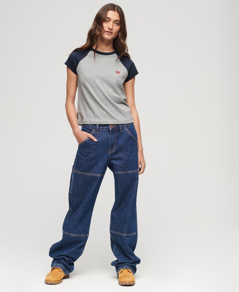 koszulka typu raglan z organicznej bawełny z logo essential w kolorze szarym melanżowymgranatowym