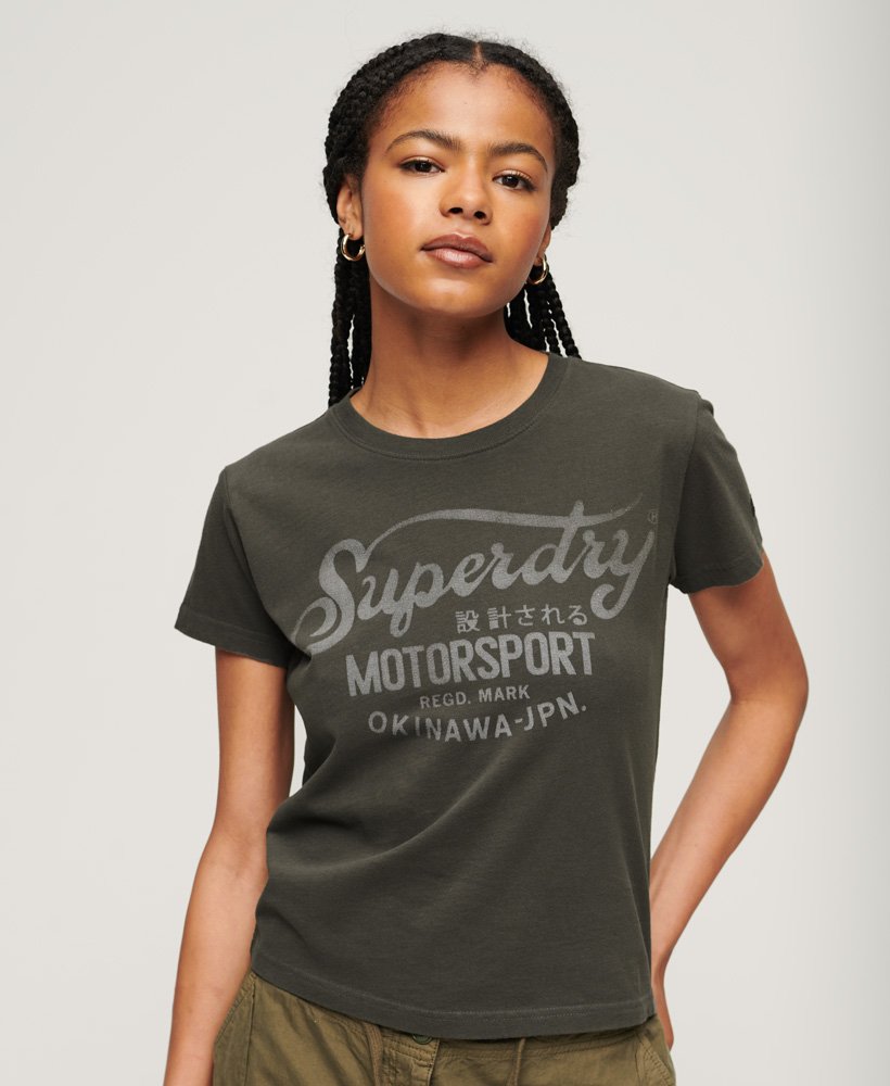 koszulka z grafiką boho biker script w kolorze vintage black