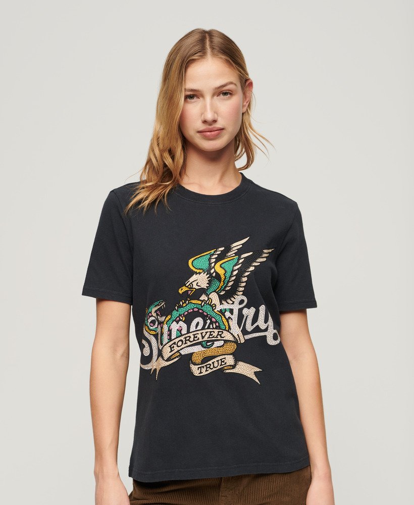 koszulka z grafiką tattoo script w kolorze jet black