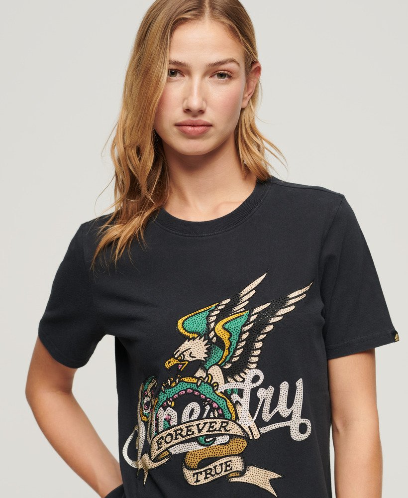 koszulka z grafiką tattoo script w kolorze jet black