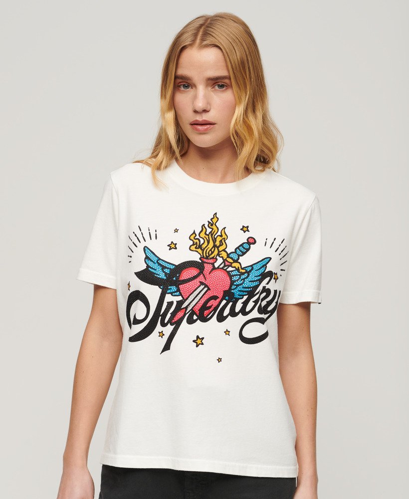 koszulka z grafiką tattoo script w kolorze ecru