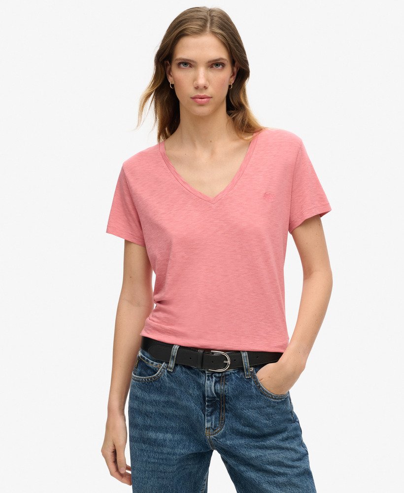 koszulka z dekoltem w serek i haftem slub w kolorze dusty rose