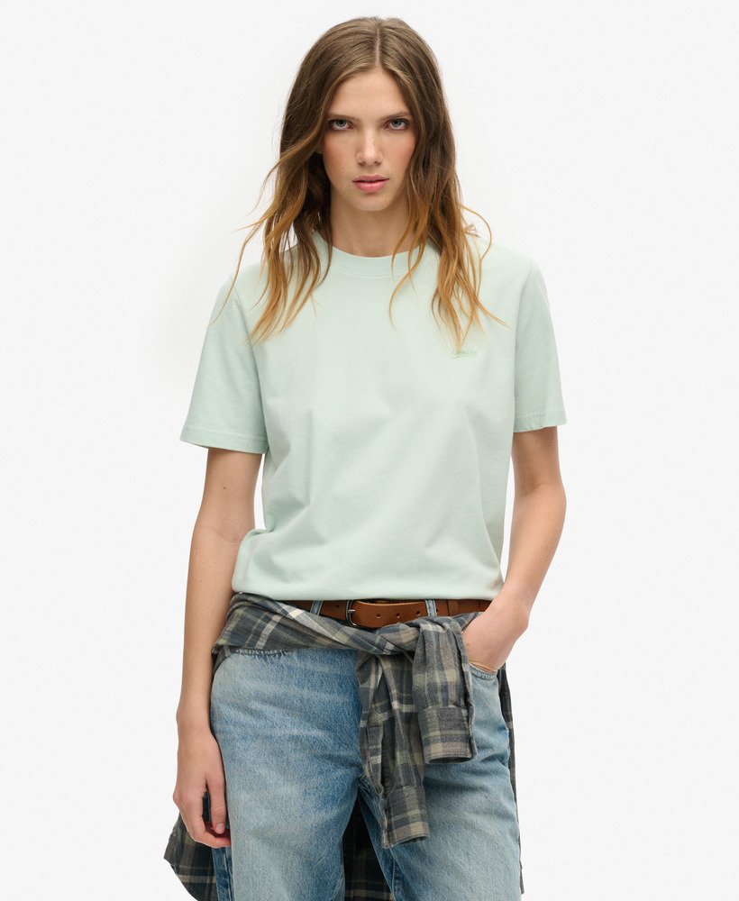 t-shirt z bawełny organicznej z haftowanym logo w stylu vintage w kolorze surf spray green