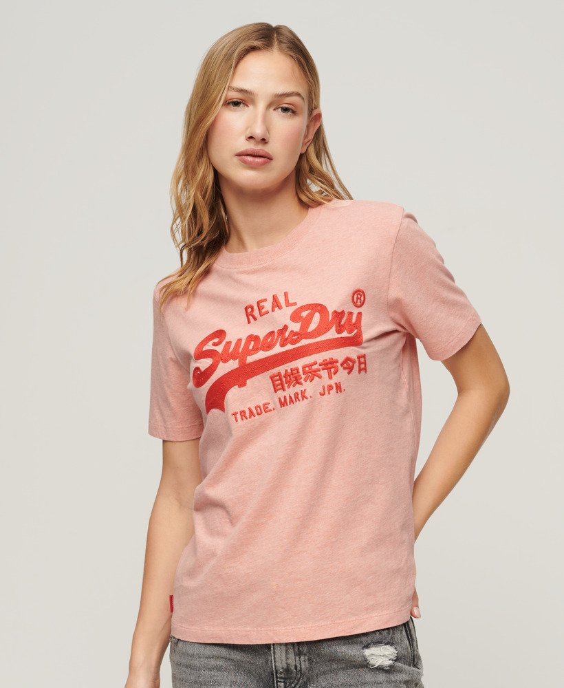 koszulka z haftowanym logo vintage w kolorze abbey peach heather