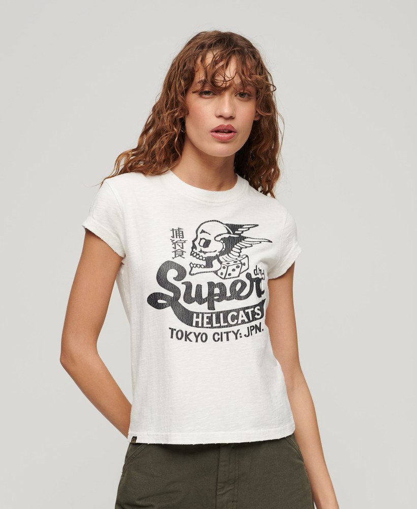 koszulka z krótkim rękawem retro rocker w kolorze ecru slub