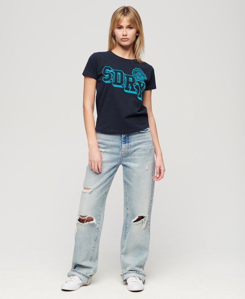 dopasowana koszulka varsity flocked w kolorze darkest navy