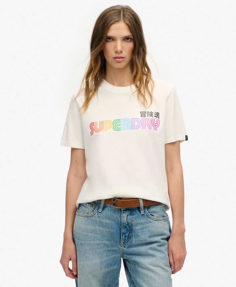 koszulka z logo rainbow o luźnym kroju w kolorze ecru