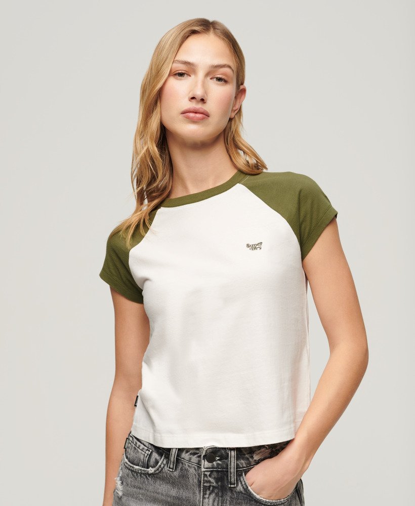 koszulka typu raglan z bawełny organicznej essential logo w kolorze oliwkowym khaki i ecru