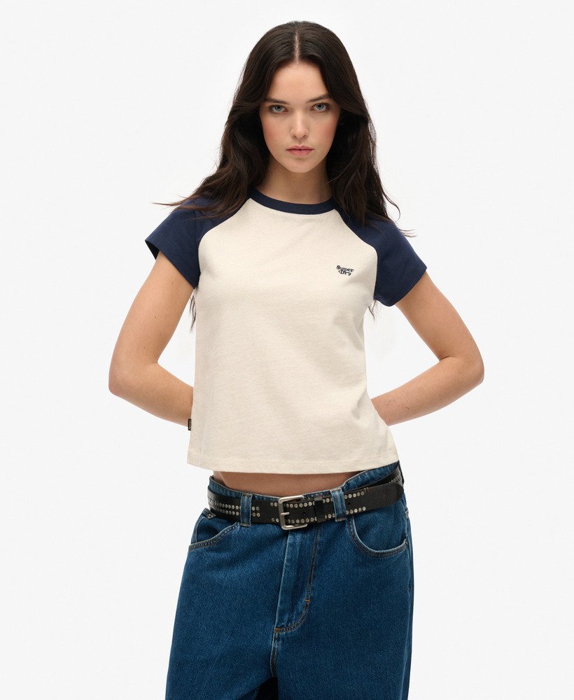 koszulka typu raglan z organicznej bawełny z logo essential w kolorze najbogatszego granatujasnego owsa melanżowego