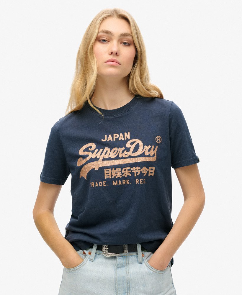 luźna koszulka z metalicznym logo w kolorze lauren navy