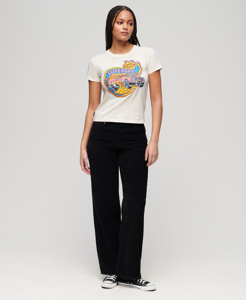 dopasowana koszulka z grafiką neon motor w kolorze kremowym slub