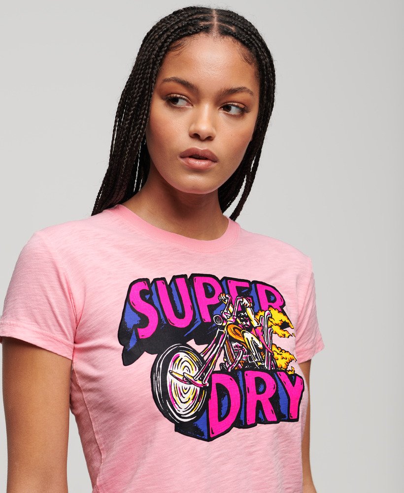 dopasowana koszulka z grafiką neon motor w kolorze romance rose pink slub