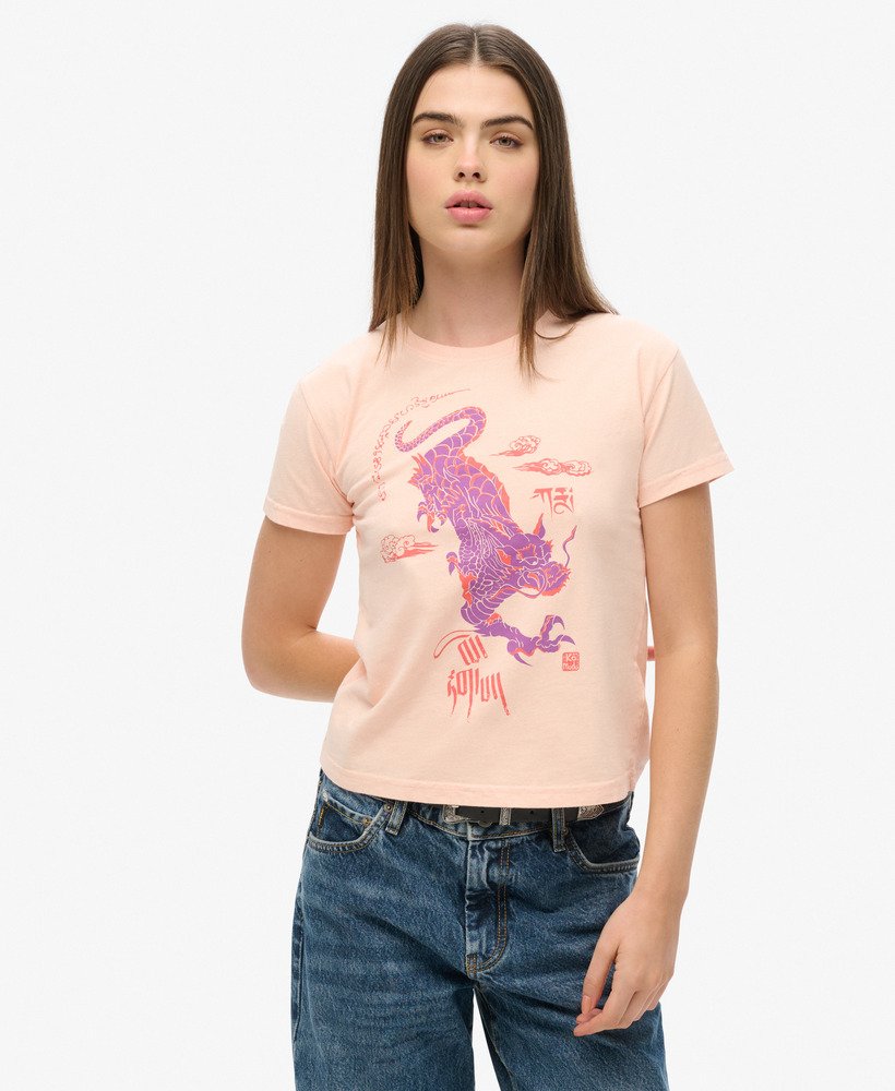 koszulka komodo x superdry kailash dragon w kolorze słodkiej brzoskwini i jasnego różu