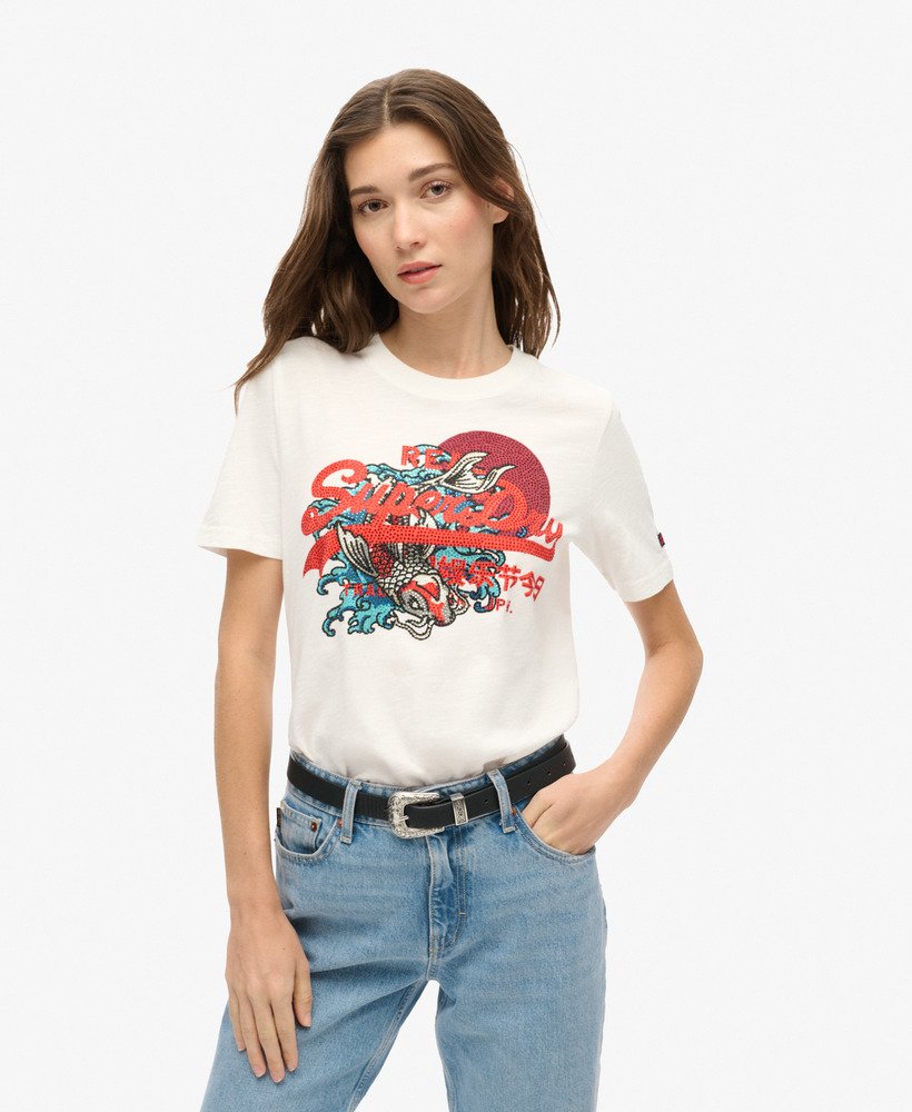 koszulka z nadrukiem tokyo vintage logo w kolorze zimowa biel