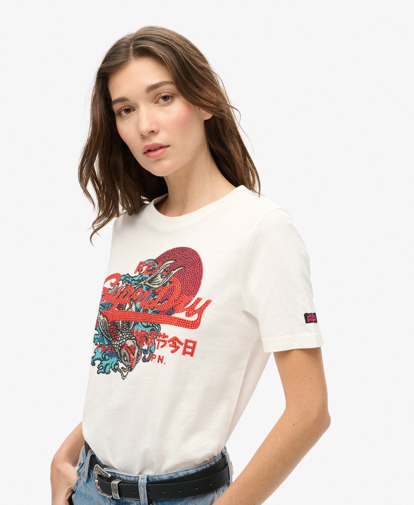 koszulka z nadrukiem tokyo vintage logo w kolorze zimowa biel