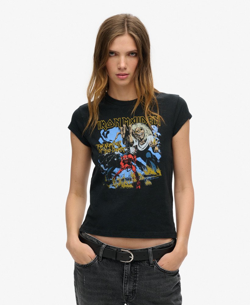 koszulka iron maiden x superdry cap sleeve band w kolorze heavy metal black