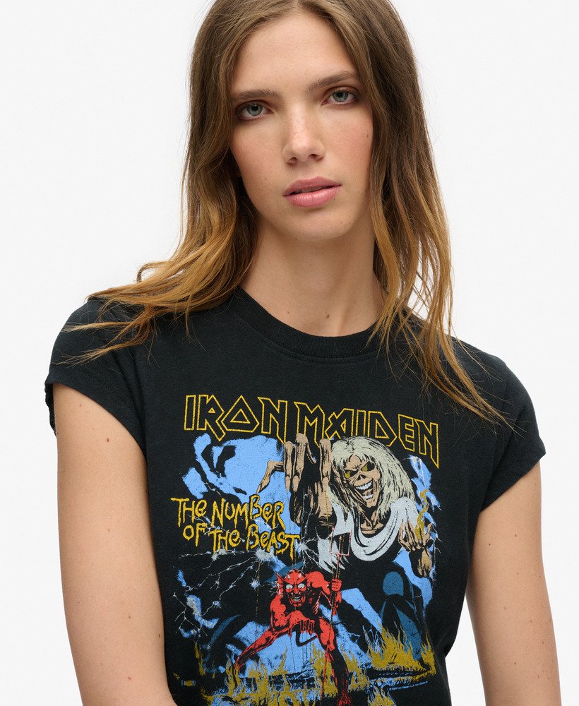 koszulka iron maiden x superdry cap sleeve band w kolorze heavy metal black