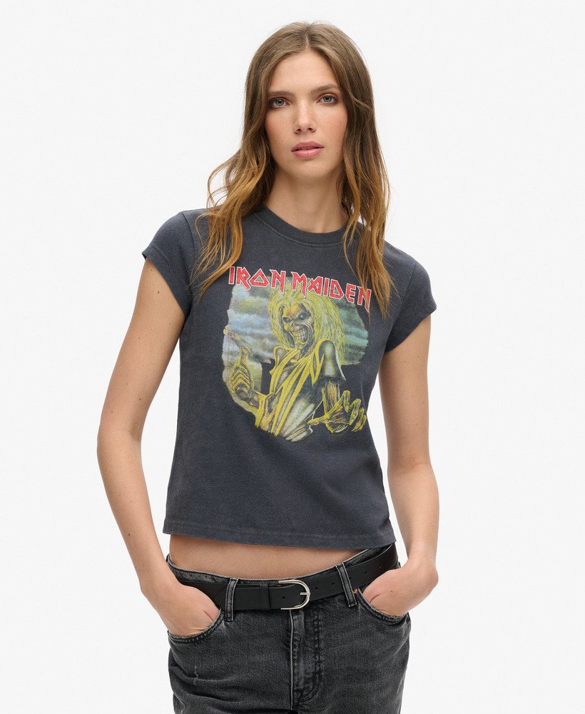 koszulka iron maiden x superdry cap sleeve band w kolorze mid merch black