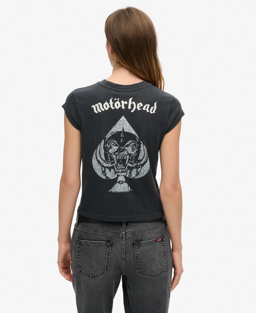 koszulka motörhead x superdry z krótkim rękawem i paskiem z tyłu w kolorze czarnym