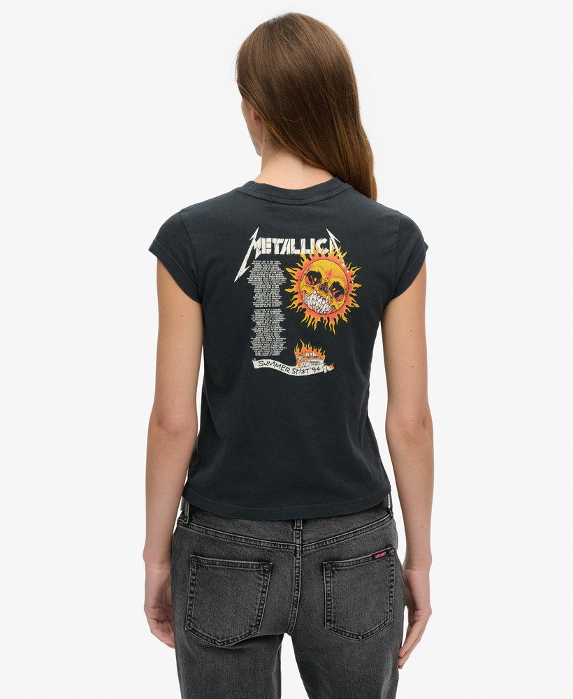 koszulka z krótkim rękawem i nadrukiem zespołu metallica x superdry z tyłu po środku w kolorze czarnym