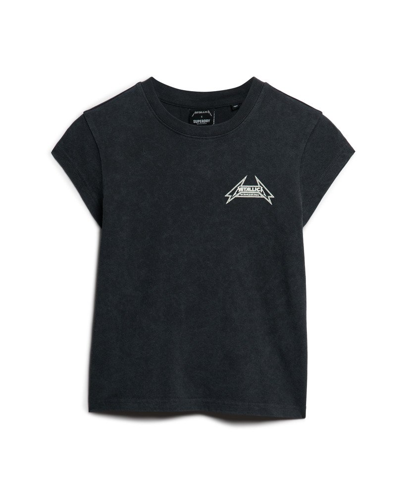koszulka z krótkim rękawem i nadrukiem zespołu metallica x superdry z tyłu po środku w kolorze czarnym