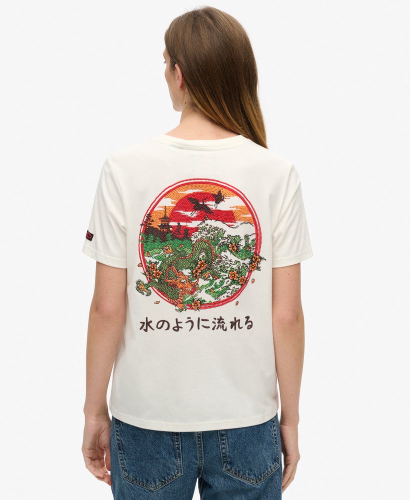 luźna koszulka tokyo rhinestone w kolorze off white