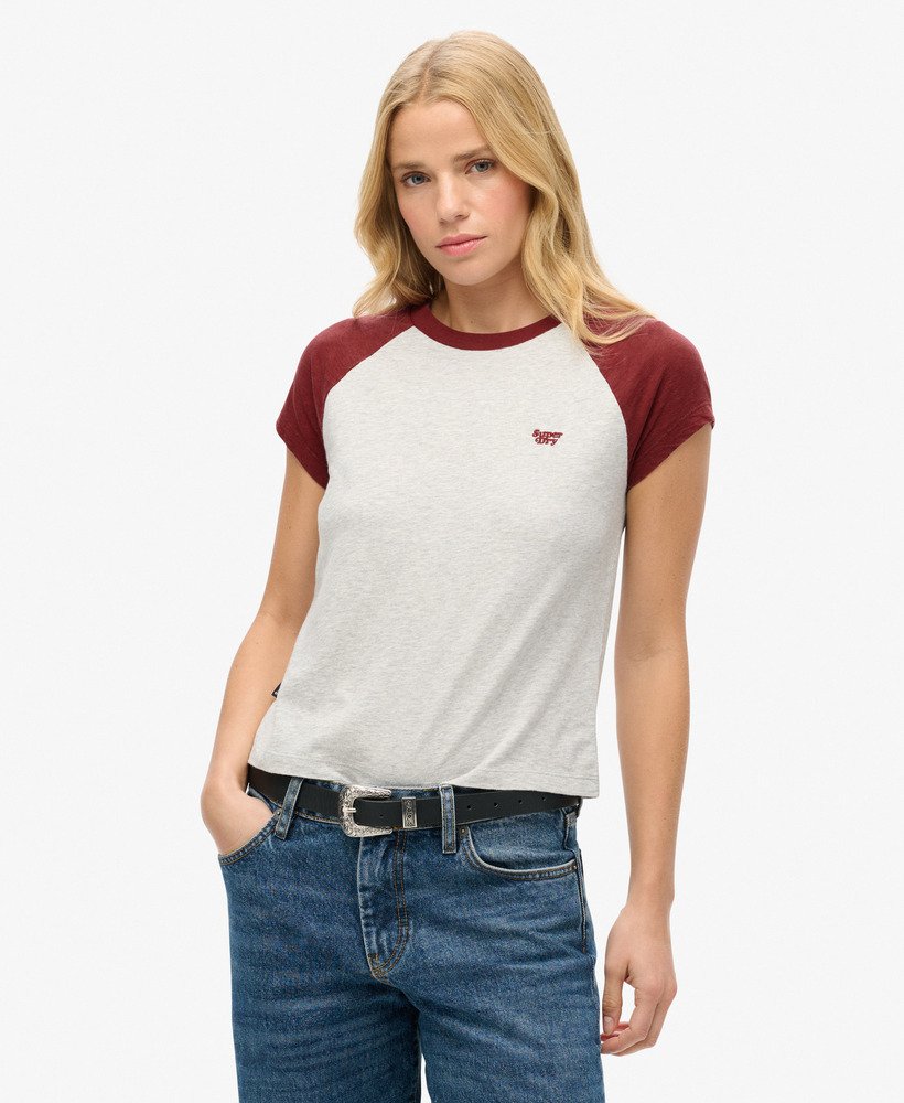 koszulka typu raglan z organicznej bawełny z logo essential w kolorze bordowymszarym lodowcowym