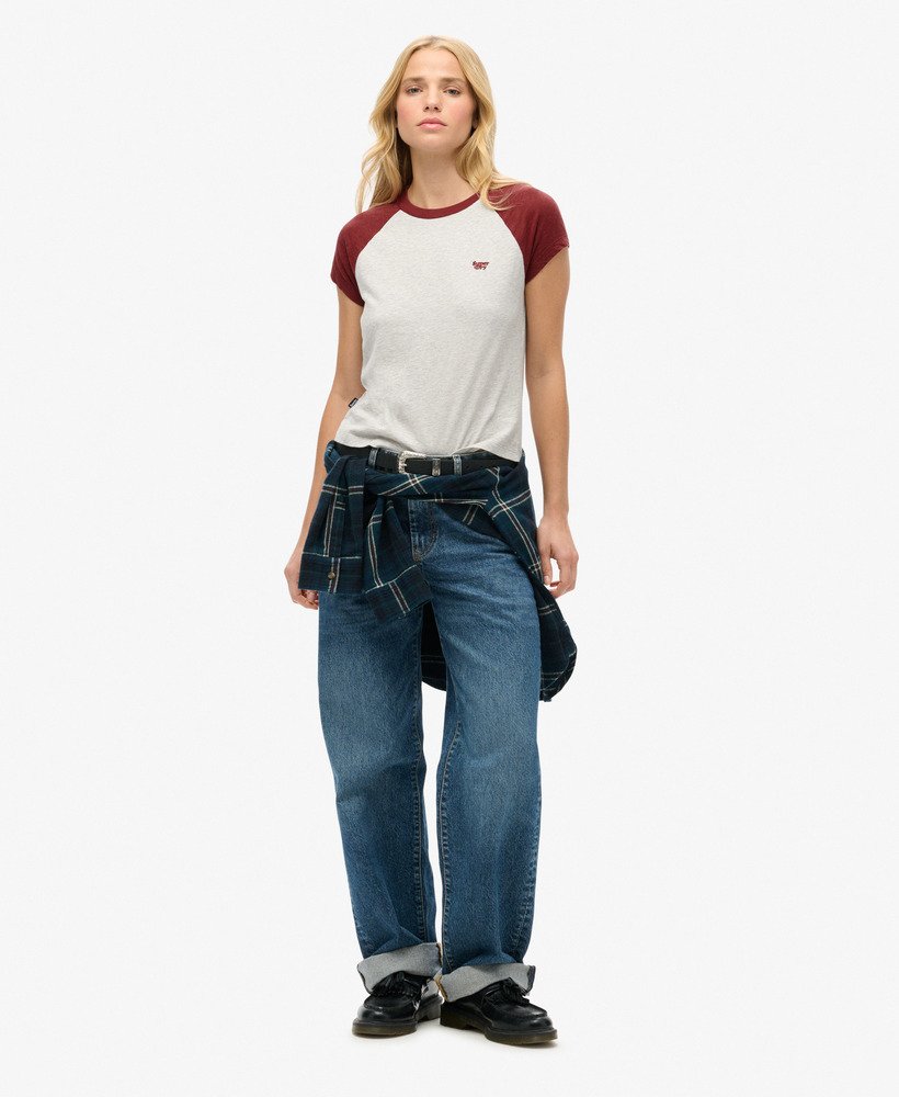 koszulka typu raglan z organicznej bawełny z logo essential w kolorze bordowymszarym lodowcowym