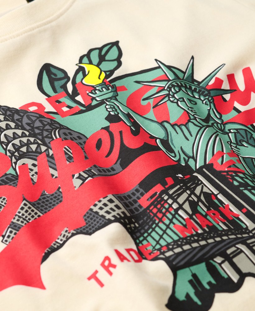 luźna koszulka z logo new york vintage w kolorze ryżowej bieli