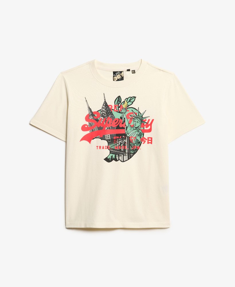 luźna koszulka z logo new york vintage w kolorze ryżowej bieli