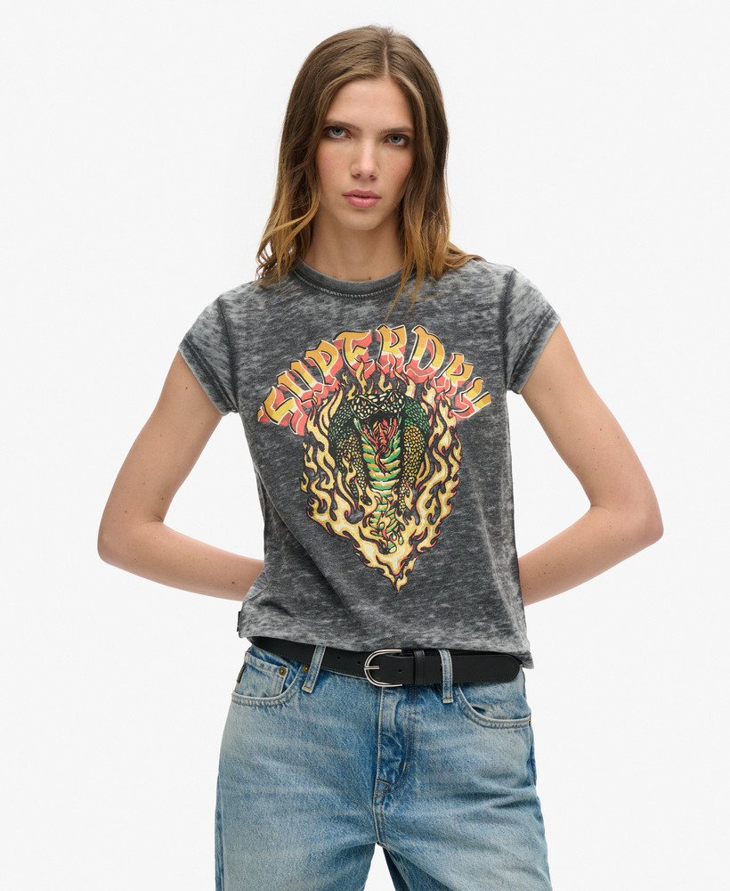 koszulka z grafiką biker rock w kolorze czarnym