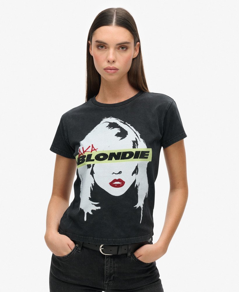 dopasowana koszulka blondie x superdry w kolorze czarnym