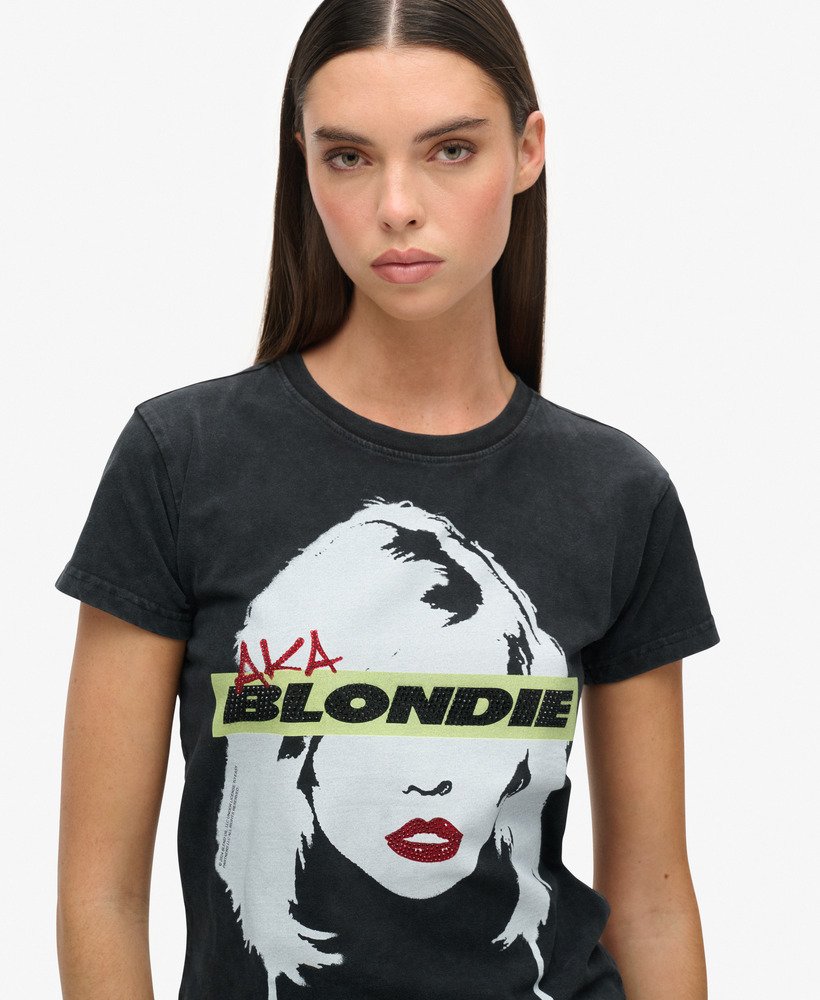 dopasowana koszulka blondie x superdry w kolorze czarnym