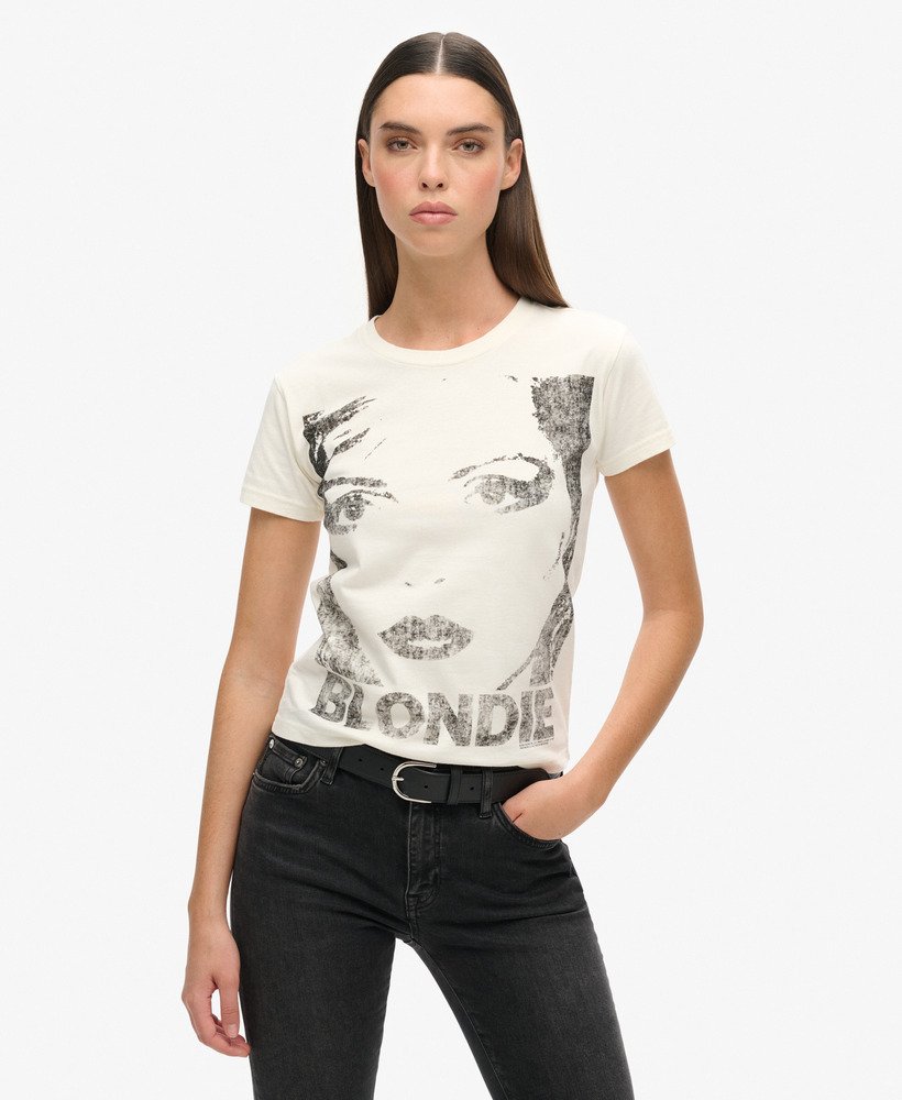 dopasowana koszulka blondie x superdry w kolorze off white